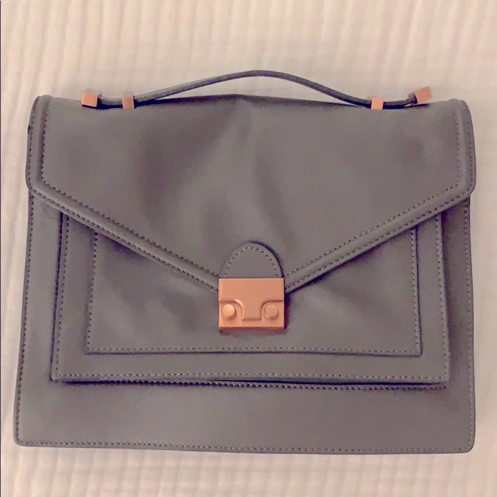 Loeffler Randall Grey and Rose Gold Rider Bag